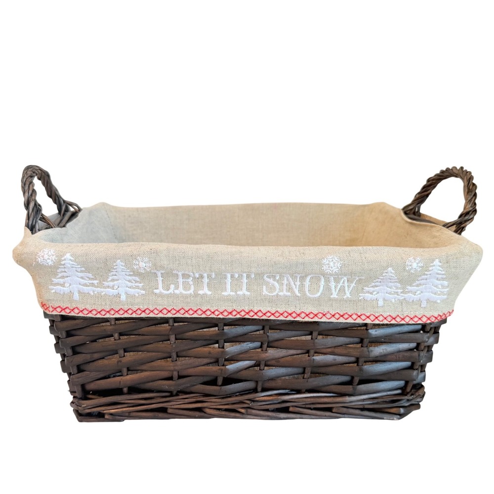 Wicker Basket Home Decor Large Brown Let It Snow Embroidered Liner